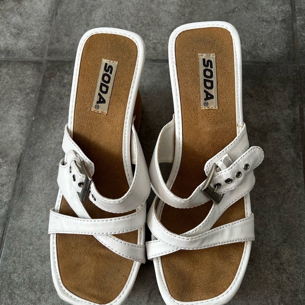 Soda Women's White Buckle Sandals